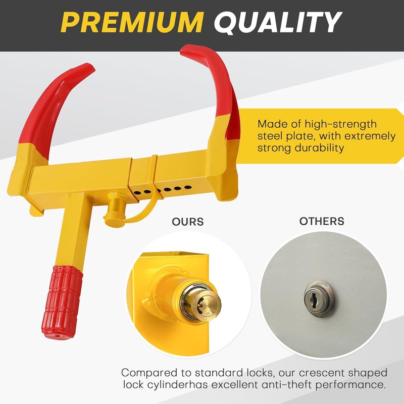 Acymner Wheel Clamp Lock | Heavy Duty Anti Theft Tire Lock, Adjustable Trailer Wheel Lock Universal Security Tire Lock with 3 Keys for Cars Trucks Trailers SUVs (Red) - Image 4
